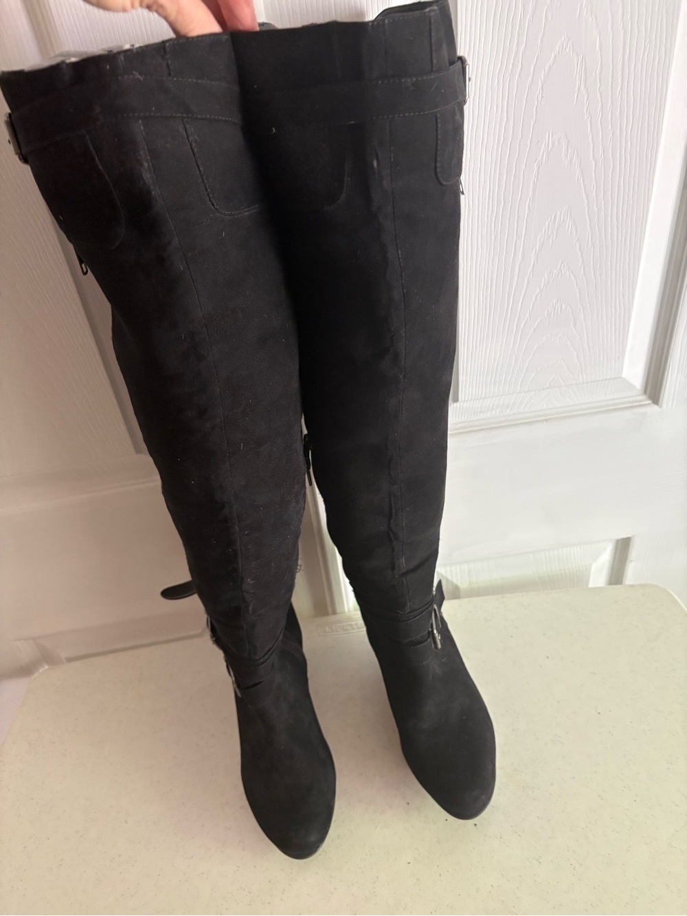 Barbie Black Over-the-Knee Suede Boots with Buckle Detail